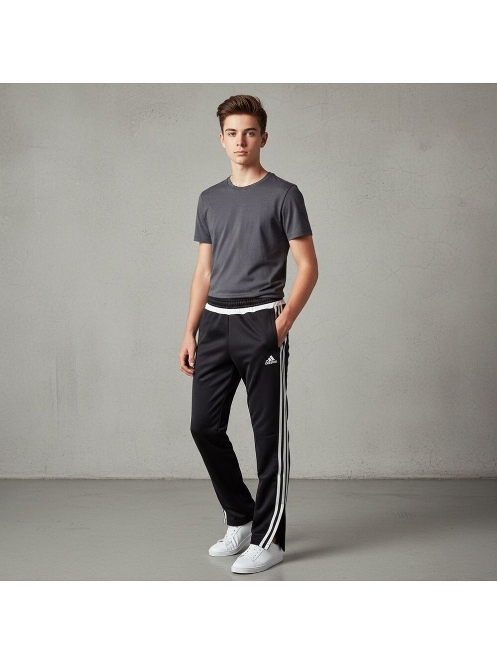 Adidas Athletic Track Pants - Boys Size M (11-12) - Black/White 3-Stripe